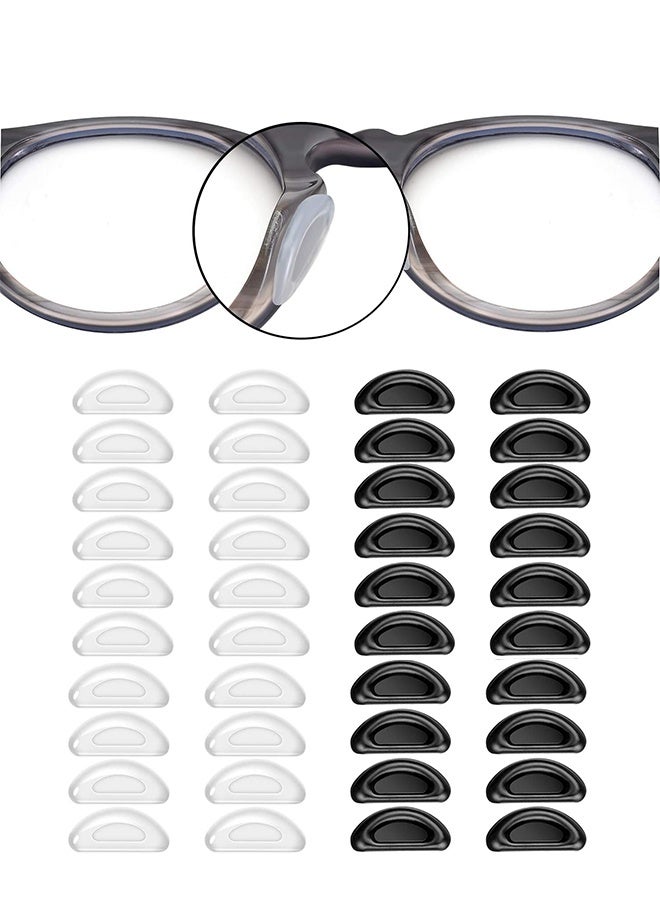 Adhesive Nose Pad, 20 Pairs Eyeglass Nose Pads Stick On Silicone Anti-Slip for Glasses Sunglasses Thin Nose Pads Eyeglasses (10-Black & 10-Clear) - Image 1