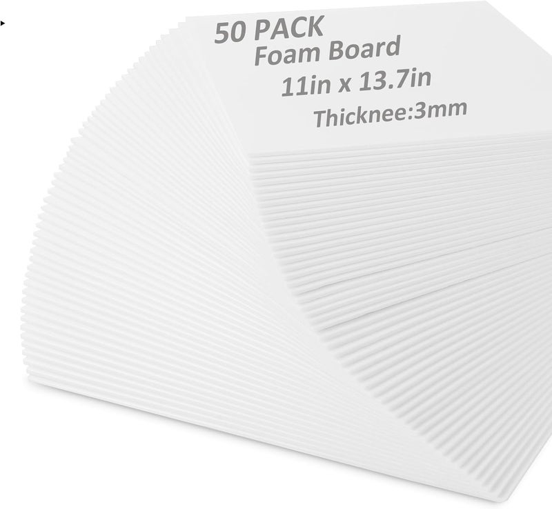 AYAYGD 50 Pack White Foam Board for Projects, 11 x 13.7Inch Foam Core Baking Board Mat Board Center, 1/8Inch Thick Polystyrene Foam Sheet for School, Presentation, Signage & Art Crafting - Image 1