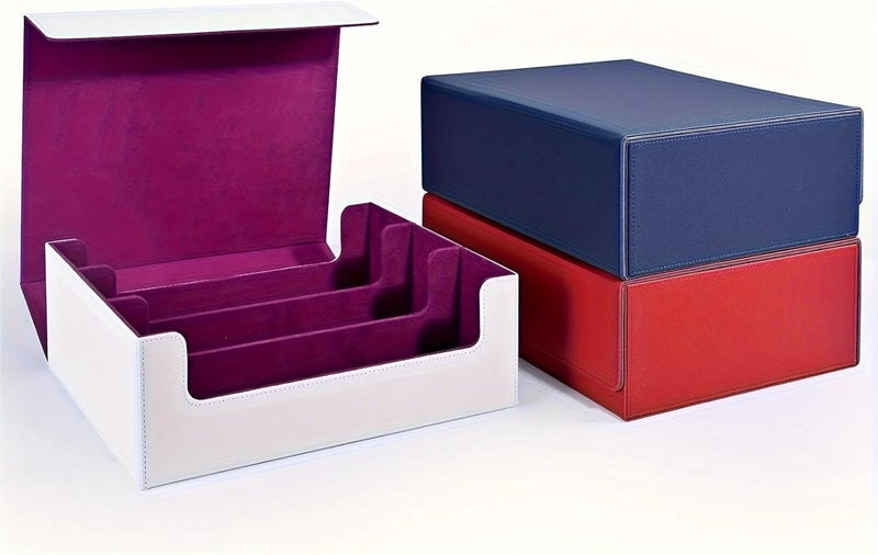 Trading Card Storage Box, Can Hold 1800+ Single Decks, Magnetic Closure PU Leather Card Box Moving Supplies(White-purple) - Image 1