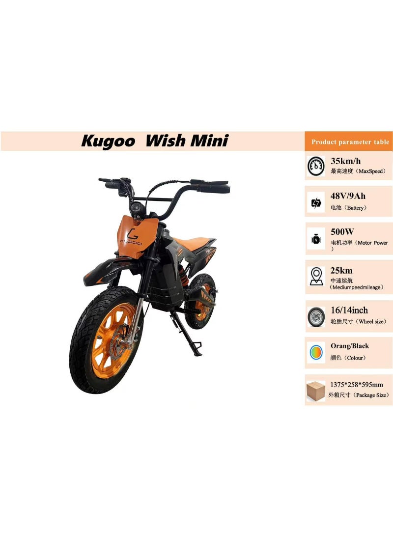 KUGOO Wish Mini Electric Dirt Bike | Rechargeable Battery Powered Mini Bike for Kids 48V/9Ah | Orange & Black | - Image 2