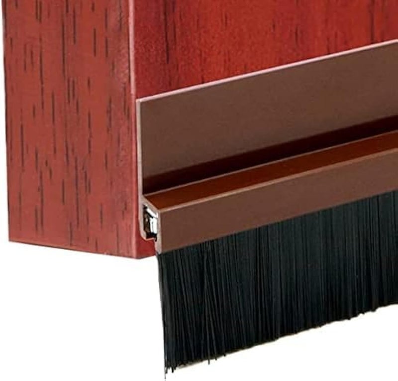 2 Pcs Door Seal (39" Length) Gate Bottom Sealing Strip Draft Stopper with Aluminium Plate & Nylon Bristles for Weather Stripping, Air & Sound Blocking (Dark Brown)