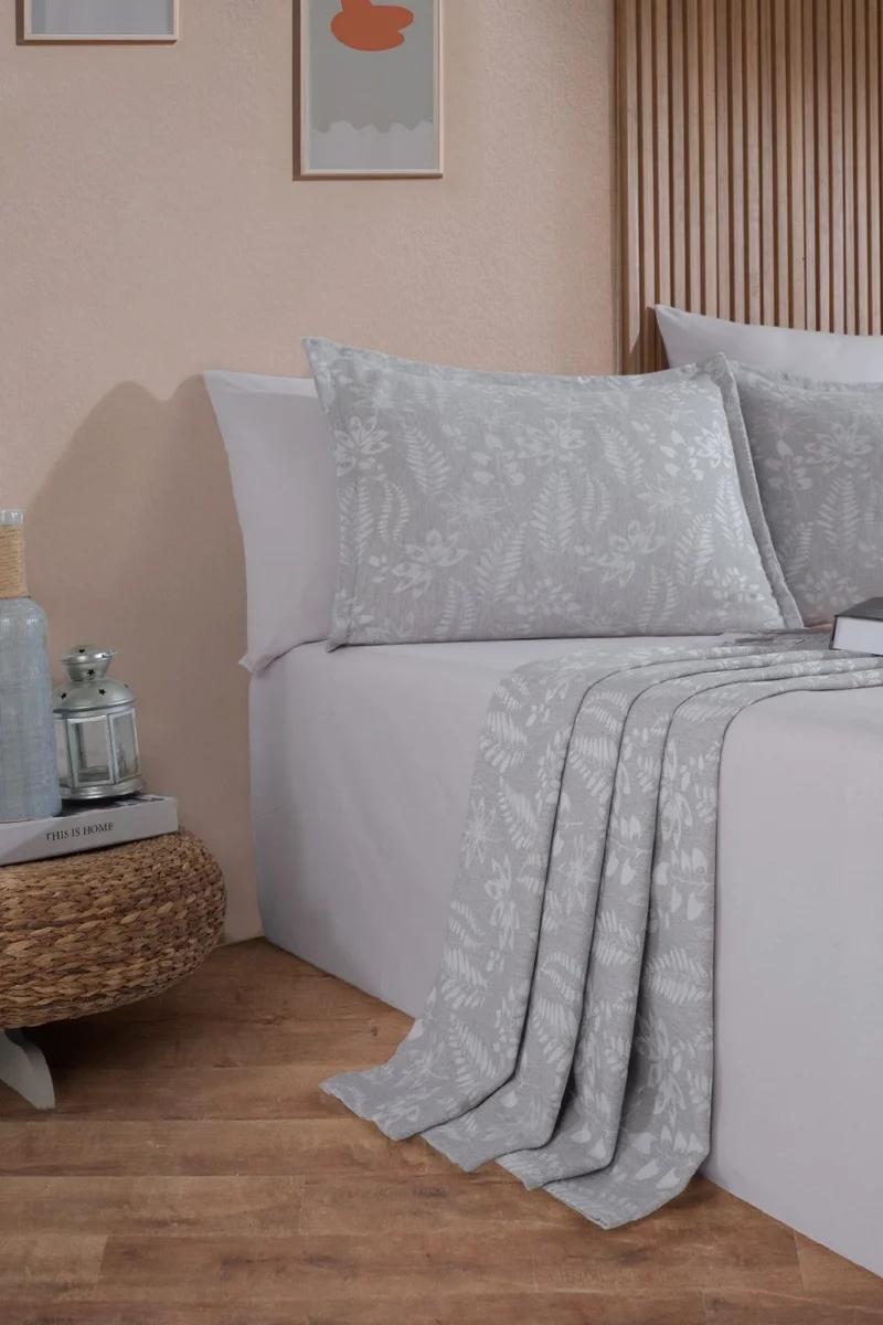 Elart Mokka Linen Look Bedspread Pique Set 3 Piece Double Gray