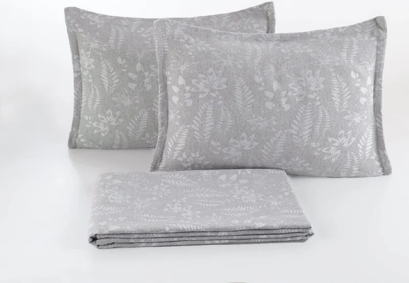 Elart Mokka Linen Look Bedspread Pique Set 3 Piece Double Gray