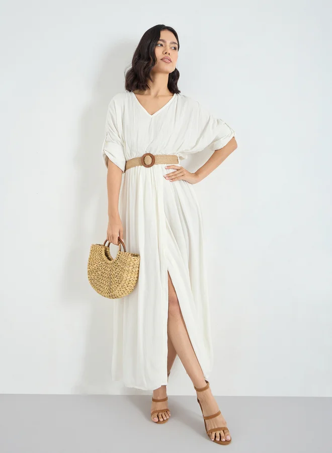 Styli Styli White Belted Maxi Dress
