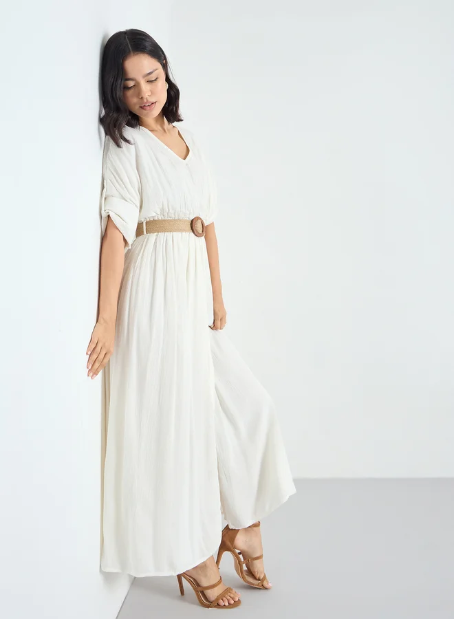 Styli White Belted Maxi Dress