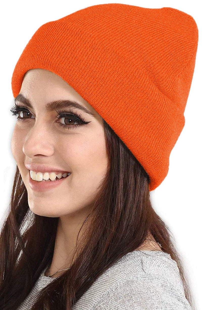 THE BLAZZE 2015 Winter Beanie Knit Hats for Men & Women - Oversized Long Slouch Beanie Cap - Warm & Soft Cold Weather Toboggan Caps (Pack Of 1, Orange) - Image 3