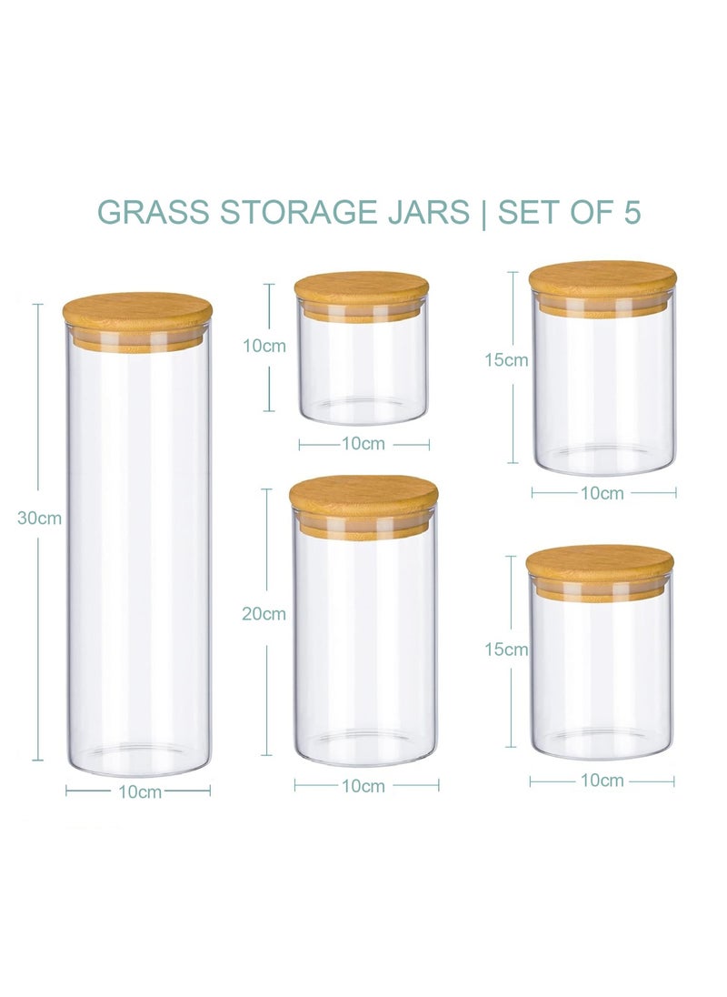 5-Piece Airtight Glass Storage Jars with Bamboo Lids - Round Stackable Kitchen Canisters Set, 550/950x2/1300/2200ml Clear Containers for Coffee, Tea, Sugar, Salt, Beans, Pasta and Dry Food Pantry Organization - pzsku/ZACCBEAC9918FE50EF8F6Z/45/_/1719665014/1d316475-4a7c-43d7-87f5-9570c2431a00