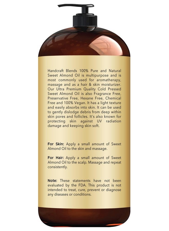 handcraft Blends Sweet Almond Oil 28 Fl Oz 100% Pure And Natural Premium Grade Oil For Skin And Hair Carrier Oil Hair And Body Oil Massage Oil Hexane Free - Image 2