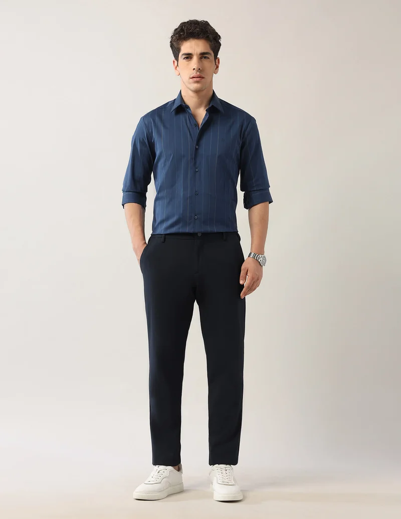 Arrow Navy Dobby Manhattan Slim Fit Shirt for Men | Best Price UAE