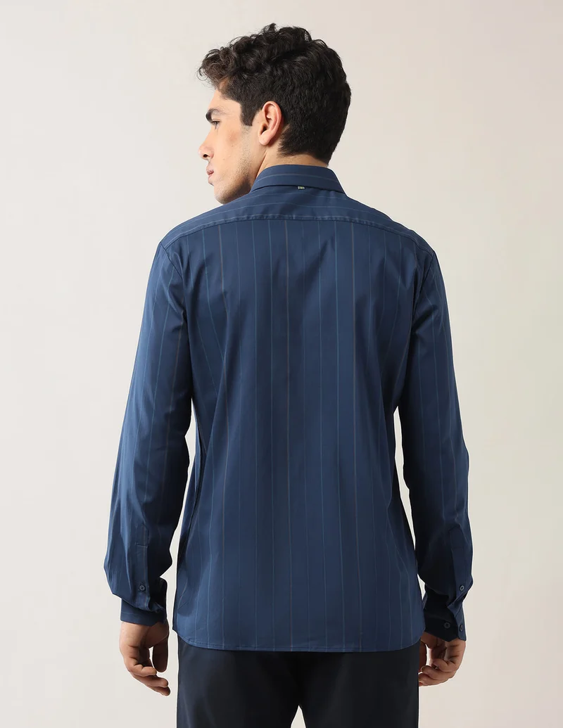 Arrow Navy Dobby Manhattan Slim Fit Shirt for Men | Best Price UAE