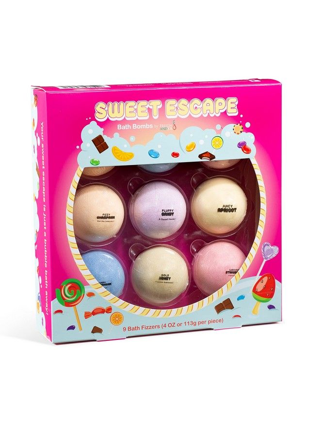 Freida and Joe Happy Day Fizzers Aromatherapy 9 Pcs Large Bath Bomb Gift Set for Women Relaxing Aromatherapy Home Spa Birthday Christmas Gifts for Mom (Sweet Escape)