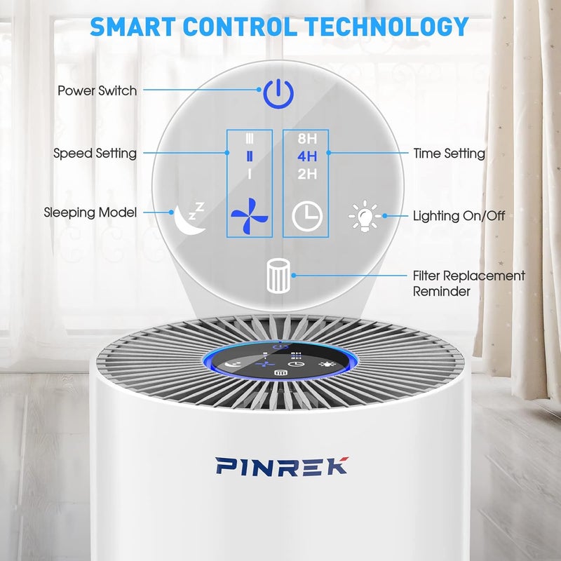 PINREK Air Purifier for Home Large Room - Covers 80m², 24dB Quiet Air Cleaner with H13 HEPA Filter, Remove 99.97% Allergies Dust Pollen Odor Dander(P600) - Image 5