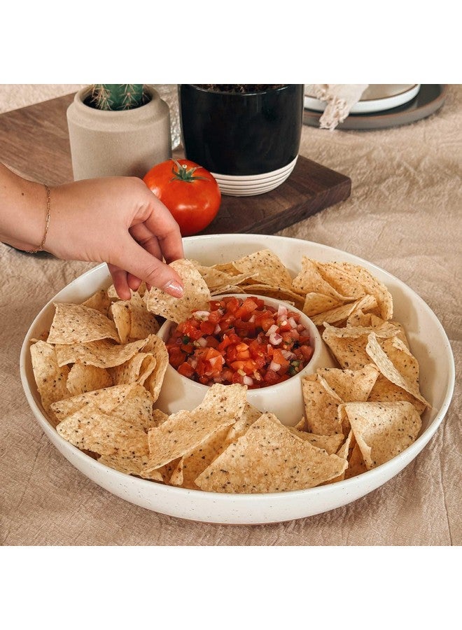 Mora Mora Ceramic Chips and Dip Serving Tray: Large Divided Party Bowl Set for Chips & Salsa, Veggies & Dip, Fruit, Snacks, Entertaining, Hosting, etc. Minimalist Design for the Modern Hostess - White  - Image 5