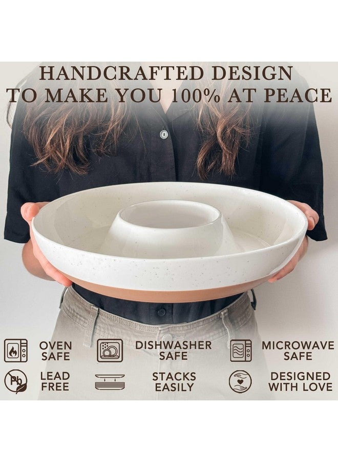 Mora Mora Ceramic Chips and Dip Serving Tray: Large Divided Party Bowl Set for Chips & Salsa, Veggies & Dip, Fruit, Snacks, Entertaining, Hosting, etc. Minimalist Design for the Modern Hostess - White  - Image 4