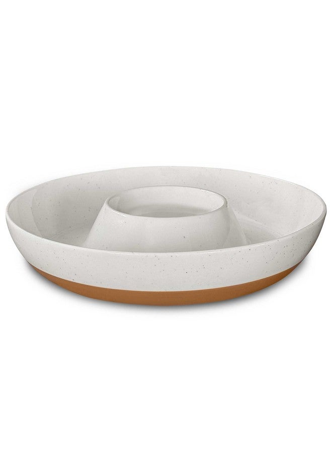 Mora Mora Ceramic Chips and Dip Serving Tray: Large Divided Party Bowl Set for Chips & Salsa, Veggies & Dip, Fruit, Snacks, Entertaining, Hosting, etc. Minimalist Design for the Modern Hostess - White  - Image 1