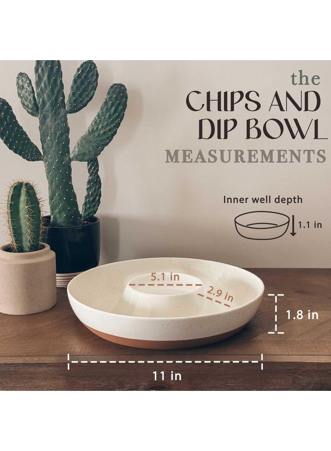 Mora Mora Ceramic Chips and Dip Serving Tray: Large Divided Party Bowl Set for Chips & Salsa, Veggies & Dip, Fruit, Snacks, Entertaining, Hosting, etc. Minimalist Design for the Modern Hostess - White  - Image 2