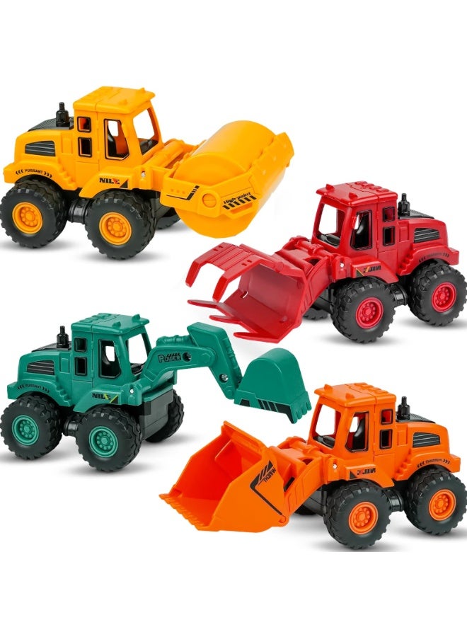 4 PCS Inertia Construction Vehicle Set , Simulation Children'S Pull Back Small Car Models , Including Excavator , Bulldozer , Claw clamp vehicle, Road roller , Friction Power Engineering Vehicle Toys , Cultivate Hand-Eye Coordination  Sensory Intelligence Development,  Boy Baby Toy Car Gift Party Favor, Red Yellow Green Orange, 14*6.3*6.8 cm - Image 1