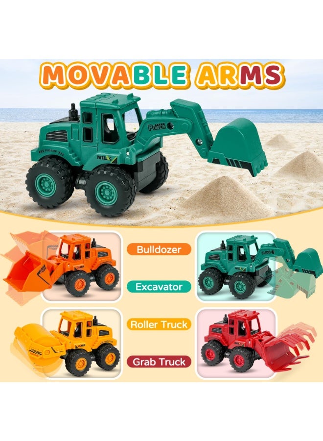 4 PCS Inertia Construction Vehicle Set , Simulation Children'S Pull Back Small Car Models , Including Excavator , Bulldozer , Claw clamp vehicle, Road roller , Friction Power Engineering Vehicle Toys , Cultivate Hand-Eye Coordination  Sensory Intelligence Development,  Boy Baby Toy Car Gift Party Favor, Red Yellow Green Orange, 14*6.3*6.8 cm - Image 3