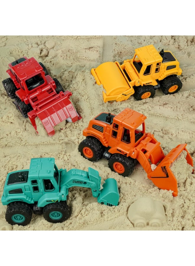 4 PCS Inertia Construction Vehicle Set , Simulation Children'S Pull Back Small Car Models , Including Excavator , Bulldozer , Claw clamp vehicle, Road roller , Friction Power Engineering Vehicle Toys , Cultivate Hand-Eye Coordination  Sensory Intelligence Development,  Boy Baby Toy Car Gift Party Favor, Red Yellow Green Orange, 14*6.3*6.8 cm - Image 4