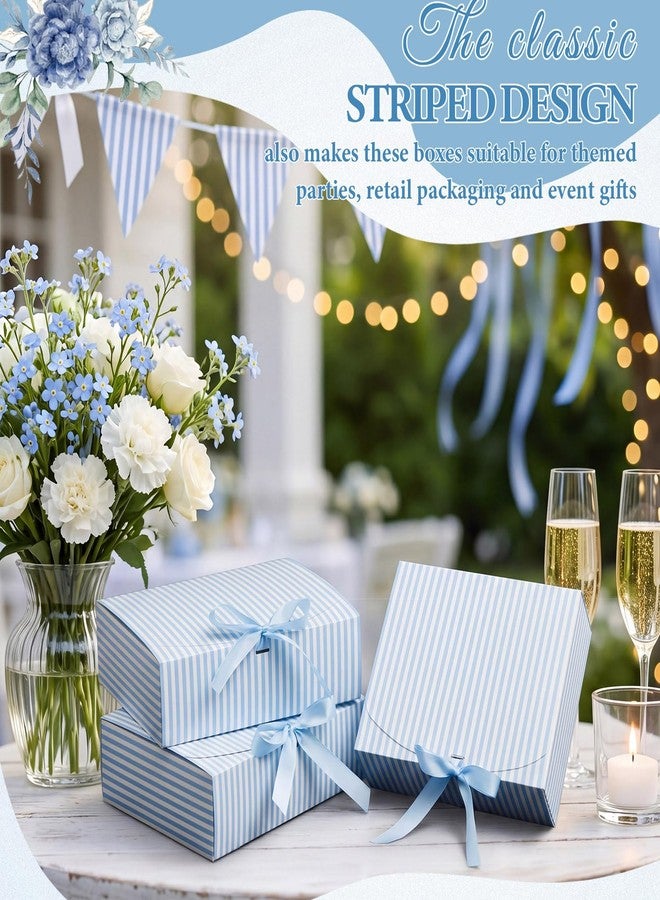 Kolldenn 8 Pcs Blue White Striped Gift Boxes with Lids, 10.6 x 7.8 x 3.1 Inches Bridesmaid Proposal Boxes with Ribbons for Wedding, Packaging, Present, Birthday, Cupcake (Blue and White,Thin Stripes - Image 4
