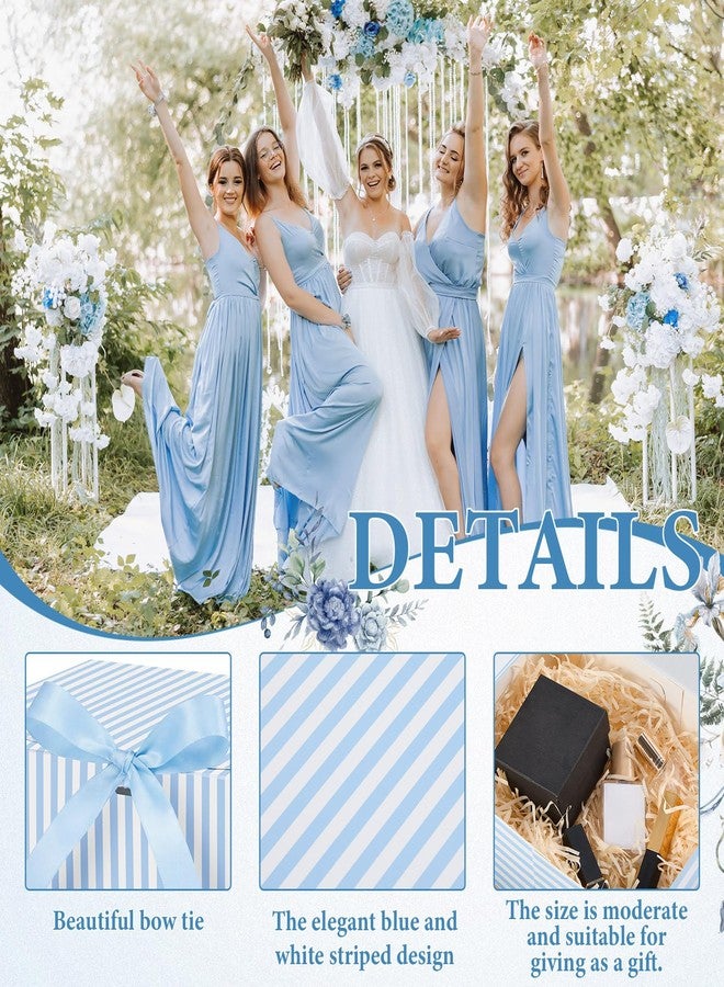 Kolldenn 8 Pcs Blue White Striped Gift Boxes with Lids, 10.6 x 7.8 x 3.1 Inches Bridesmaid Proposal Boxes with Ribbons for Wedding, Packaging, Present, Birthday, Cupcake (Blue and White,Thin Stripes - Image 3
