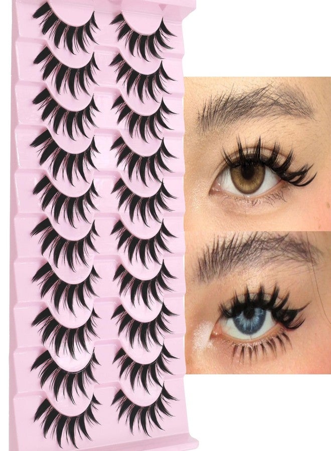 AUGENLI Manga Lashes Wispy Natural Lashes Look Clear Band False Eyelashes Natural Flared Cat eye Eyelashes False Eye Lashes Soft Fluffy Lash 10Pairs (CJX11) - Image 1