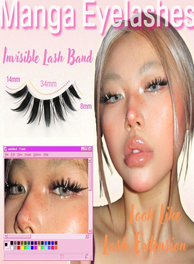 AUGENLI Manga Lashes Wispy Natural Lashes Look Clear Band False Eyelashes Natural Flared Cat eye Eyelashes False Eye Lashes Soft Fluffy Lash 10Pairs (CJX11) - Image 3
