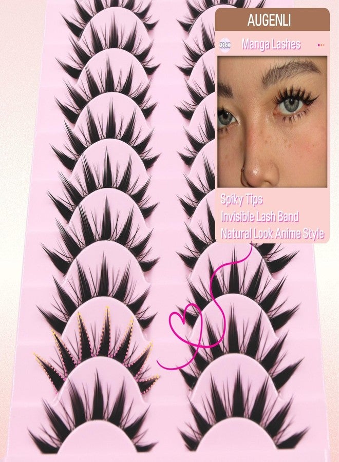 AUGENLI Manga Lashes Wispy Natural Lashes Look Clear Band False Eyelashes Natural Flared Cat eye Eyelashes False Eye Lashes Soft Fluffy Lash 10Pairs (CJX11) - Image 4
