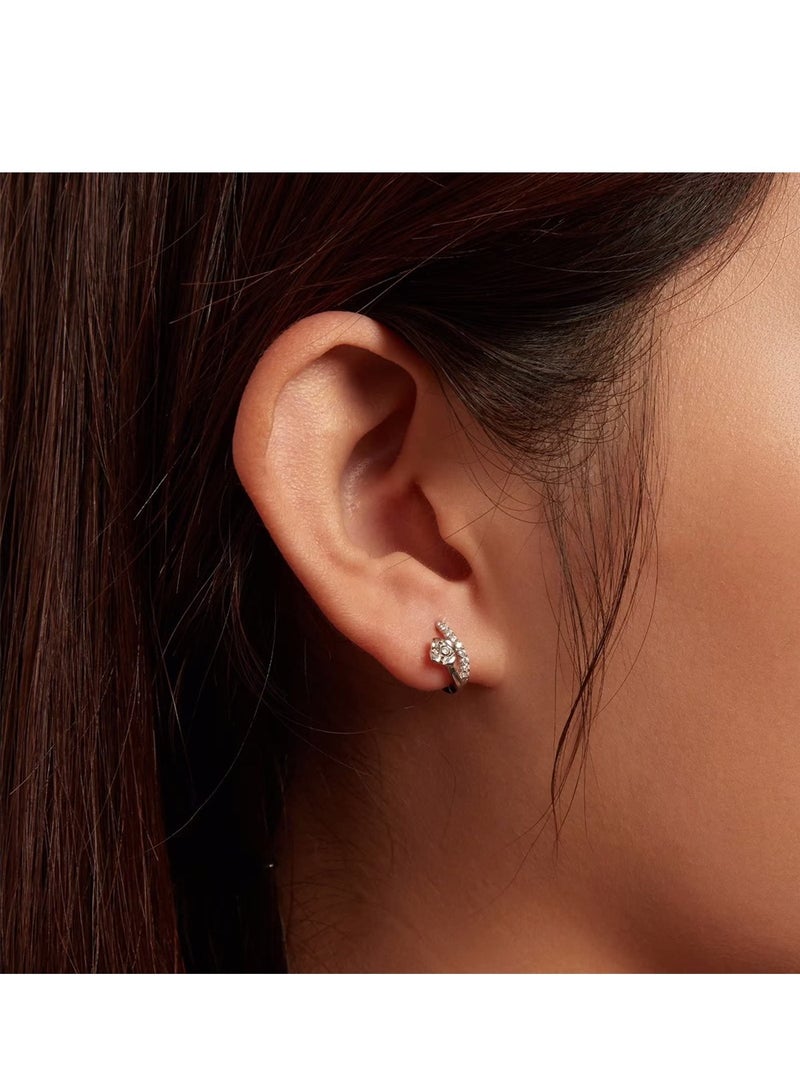 KASTWAVE Flower Split Huggie Earrings for Women, 925 Sterling Silver Flower Zirconia Small Hoop Earrings, Hypoallergenic Lightweight Earrings for Women Grils Jewelry Gift - Image 2