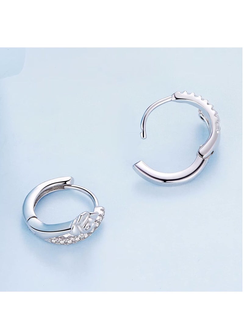 KASTWAVE Flower Split Huggie Earrings for Women, 925 Sterling Silver Flower Zirconia Small Hoop Earrings, Hypoallergenic Lightweight Earrings for Women Grils Jewelry Gift - Image 4