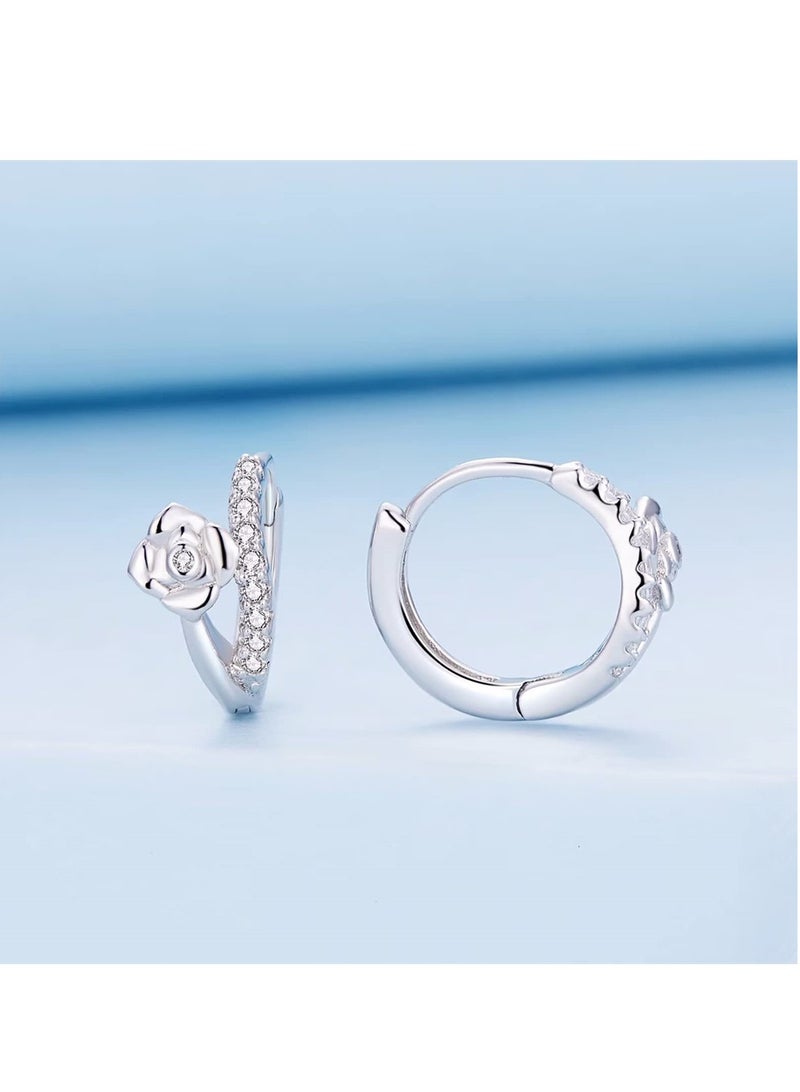 KASTWAVE Flower Split Huggie Earrings for Women, 925 Sterling Silver Flower Zirconia Small Hoop Earrings, Hypoallergenic Lightweight Earrings for Women Grils Jewelry Gift - Image 3