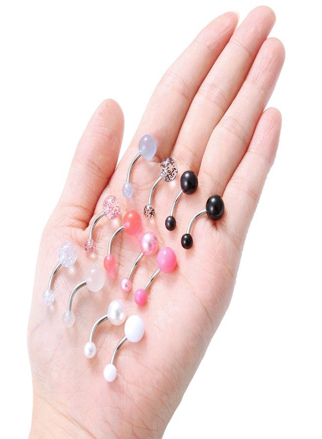 Ftovosyo 12PC Belly Button Rings Banana Barbells 14G Surgical Steel Bar Mix Color Body Piercing Jewelry for Women Pink Black - Image 5