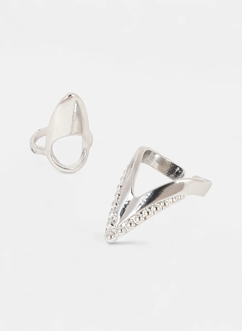SOHI  Women The Piercer Nail Ring Set | Metallic Silver Colour | Set Of 2 | One-Size | Artificial Stone Alloy Material | Adjustable Closure | Ring For Casual & Evening Wear for Women | Best Price UAE