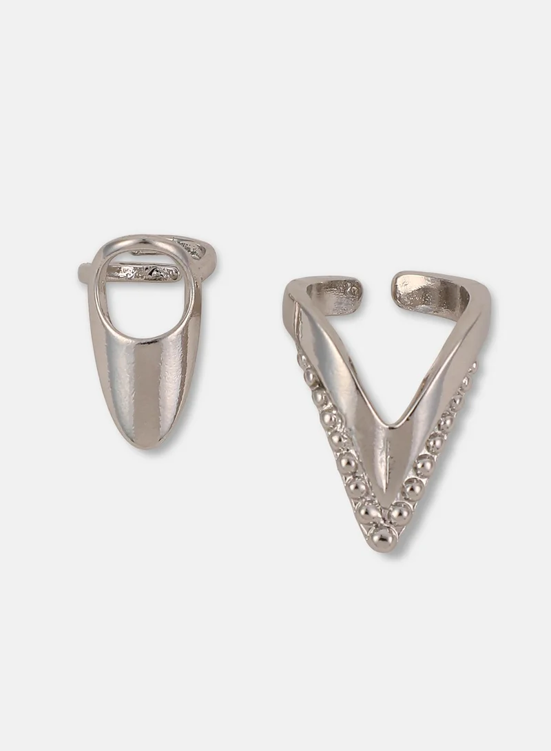 SOHI  Women The Piercer Nail Ring Set | Metallic Silver Colour | Set Of 2 | One-Size | Artificial Stone Alloy Material | Adjustable Closure | Ring For Casual & Evening Wear for Women | Best Price UAE