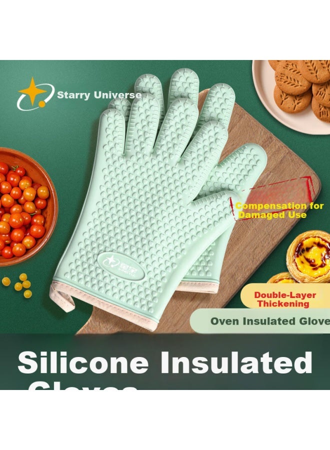 Xingyu Silicone Heat-resistant Gloves, 2 Pieces, One Size Fits All, Kitchen Microwave Oven Baking Thickened High-temperature Insulation Protective Gloves - Image 1