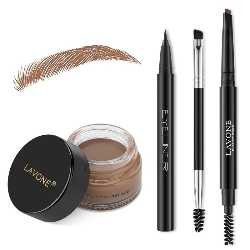 LAVONE Eyebrow Stamp Pencil Kit for Eyebrows Makeup Brow Stamp Trio Kit with Waterproof Eyebrow Pencil Eyeliner Eyebrow Pomade and Dualended Eyebrow Brush  Auburn
