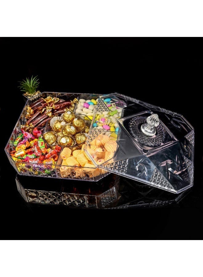 Acrylic Candy Serving Tray, 5 Compartments, Crystal Clear Storage Container for Snacks, Nuts, Sweets(Multicolored) - Image 1