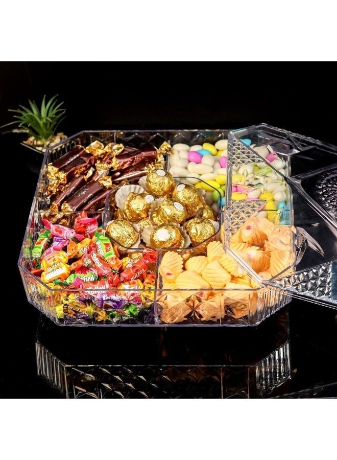 Acrylic Candy Serving Tray, 5 Compartments, Crystal Clear Storage Container for Snacks, Nuts, Sweets(Multicolored) - Image 4