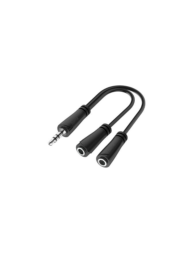 Hama Audio Adapter, 3.5 mm Jack Plug - 2 x 3.5 mm Jack Socket, Stereo- Black