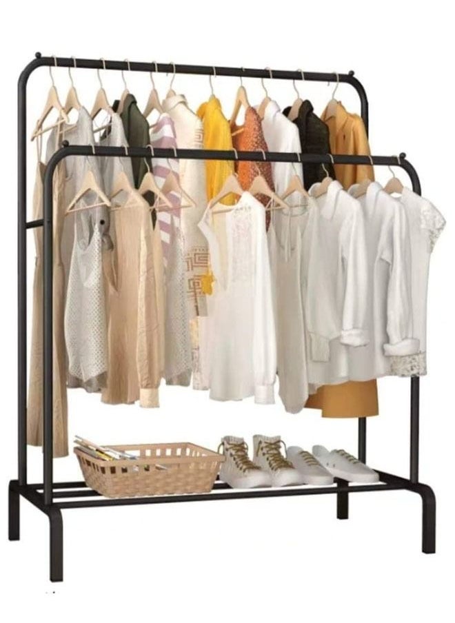 NKX Double Pole Stainless Steel Cloth Hanging Coat Stand and Shoe Rack  - Image 1