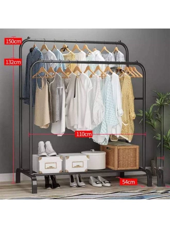 NKX Double Pole Stainless Steel Cloth Hanging Coat Stand and Shoe Rack  - Image 2