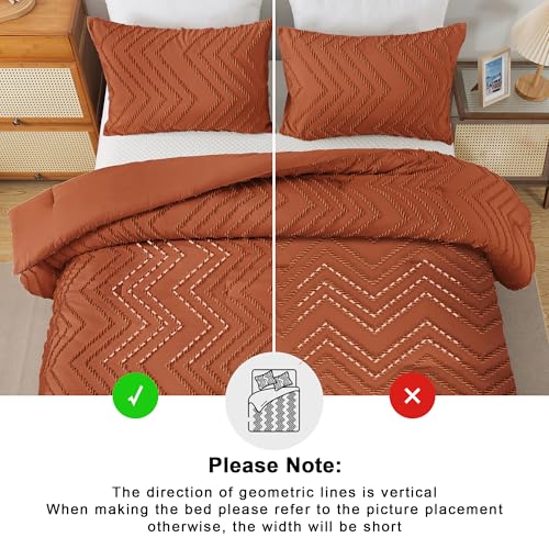 Andency Burnt Orange Comforter for Queen Size Bed, Boho Terracotta Soft Warm Bedding Comforter Sets for Queen Bed, 3 Pieces Rust Chevron Tufted Aesthetic Microfiber Lightweight Comforter Set - Image 5