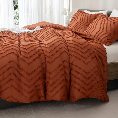 Andency Burnt Orange Comforter for Queen Size Bed, Boho Terracotta Soft Warm Bedding Comforter Sets for Queen Bed, 3 Pieces Rust Chevron Tufted Aesthetic Microfiber Lightweight Comforter Set - Image 4
