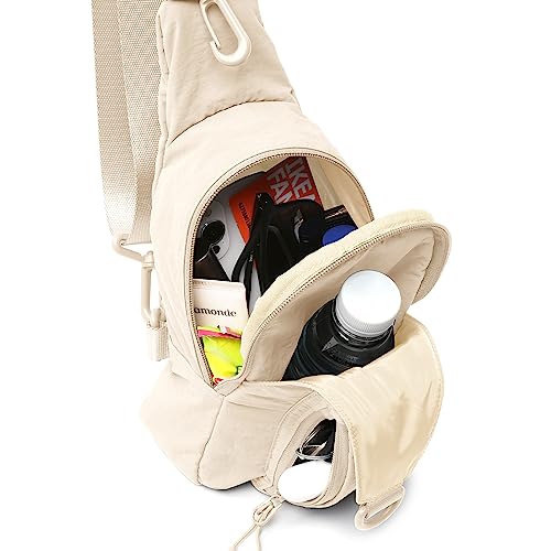 ODODOS Daily Sling Bag with Adjustable Straps Crossbody Chest Bag Lightweight Small Backpack for Casual Outdoor Traveling Hiking, Ivory - Image 3