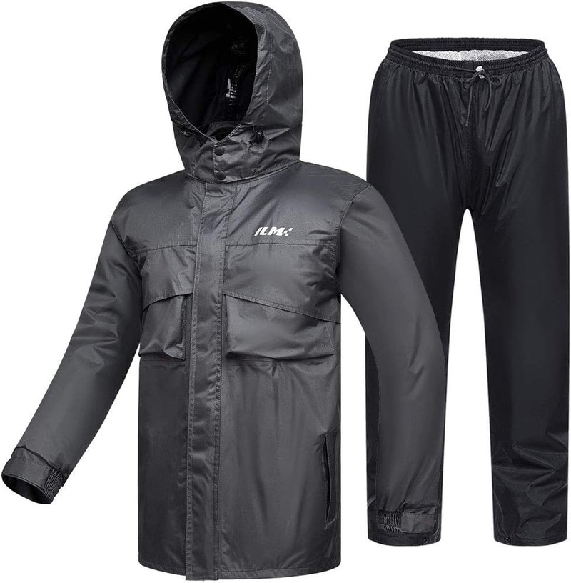 ILM Motorcycle Rain Suit Waterproof 2 Piece Set with Jacket and Pants - Gray - Image 1
