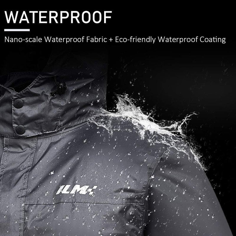 ILM Motorcycle Rain Suit Waterproof 2 Piece Set with Jacket and Pants - Gray - Image 2