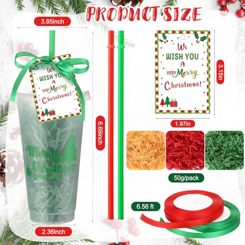 Mimorou 12 Set Christmas Cup Gifts Bulk Coffee Gift Card Holder with Cards Clear Plastic Tumblers with Lid Straw Thank You Cards Christmas Party Favors for Xmas Gift Teacher Coworker Festive - Image 3