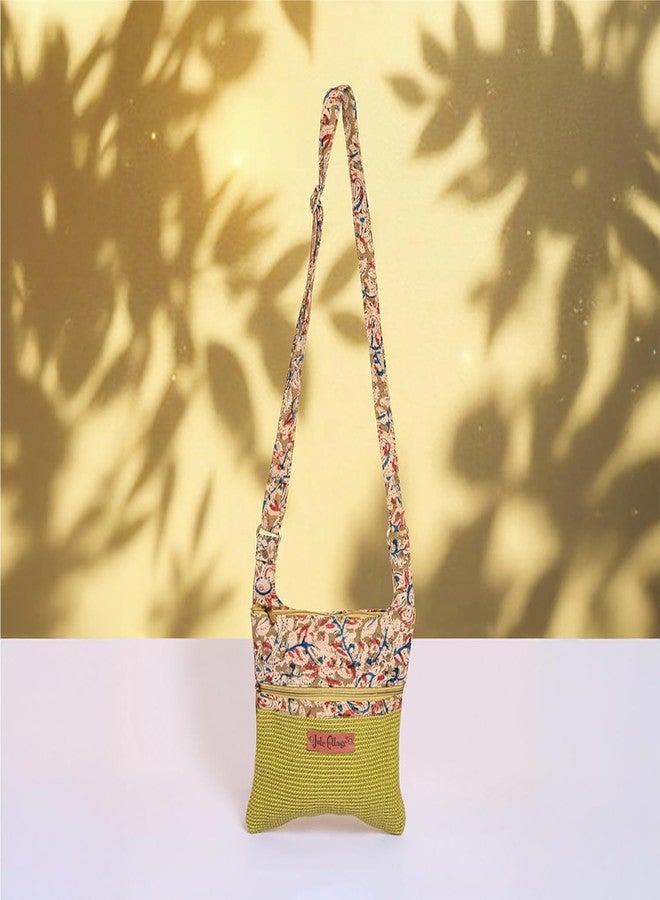 Jute Cottage Jute Bags for Women Eco-Friendly Women's Jute 11 x 9 Inch Kalamkari Dobby Sling Bag, Natural for Girls & Women (Green) - Image 3