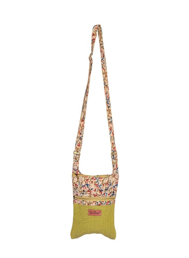 Jute Cottage Jute Bags for Women Eco-Friendly Women's Jute 11 x 9 Inch Kalamkari Dobby Sling Bag, Natural for Girls & Women (Green) - Image 2