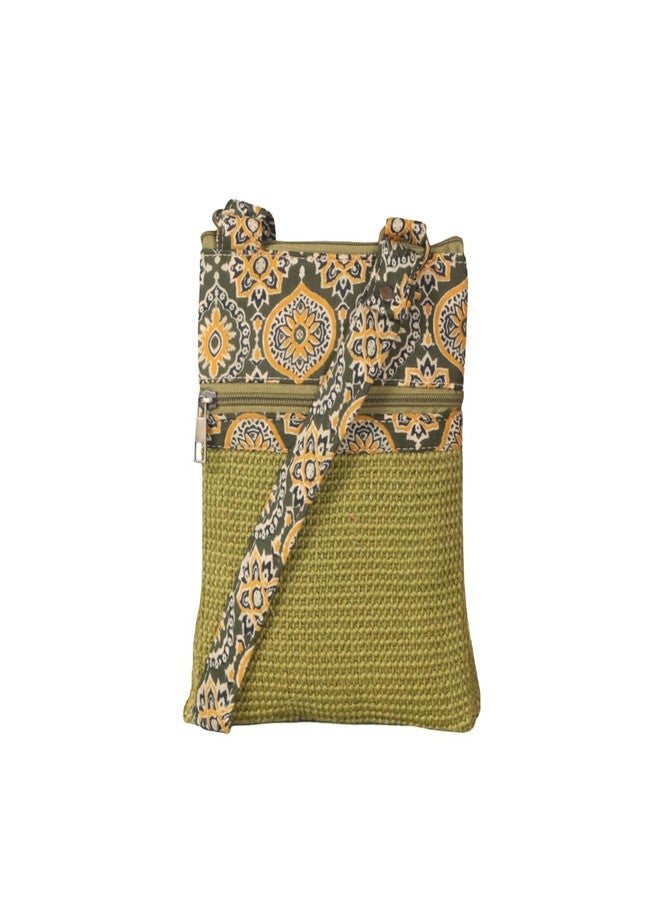 Jute Cottage Jute Bags for Women Eco-Friendly Women's Jute 11 x 9 Inch Kalamkari Dobby Sling Bag, Natural for Girls & Women (Green) - Image 1